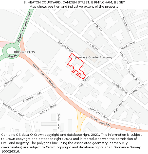 8, HEATON COURTYARD, CAMDEN STREET, BIRMINGHAM, B1 3EY: Location map and indicative extent of plot