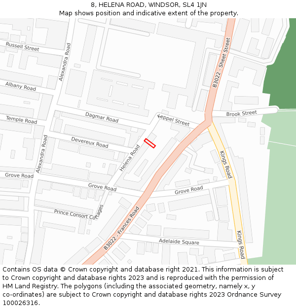 8, HELENA ROAD, WINDSOR, SL4 1JN: Location map and indicative extent of plot