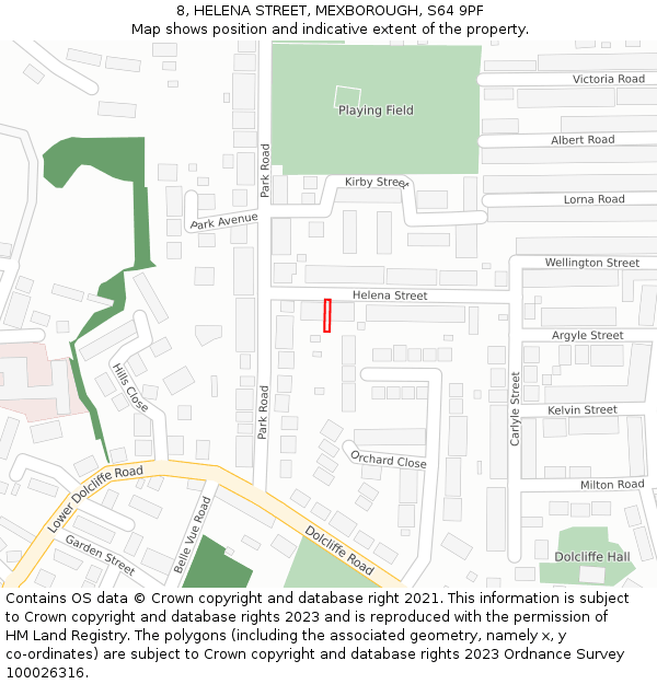 8, HELENA STREET, MEXBOROUGH, S64 9PF: Location map and indicative extent of plot