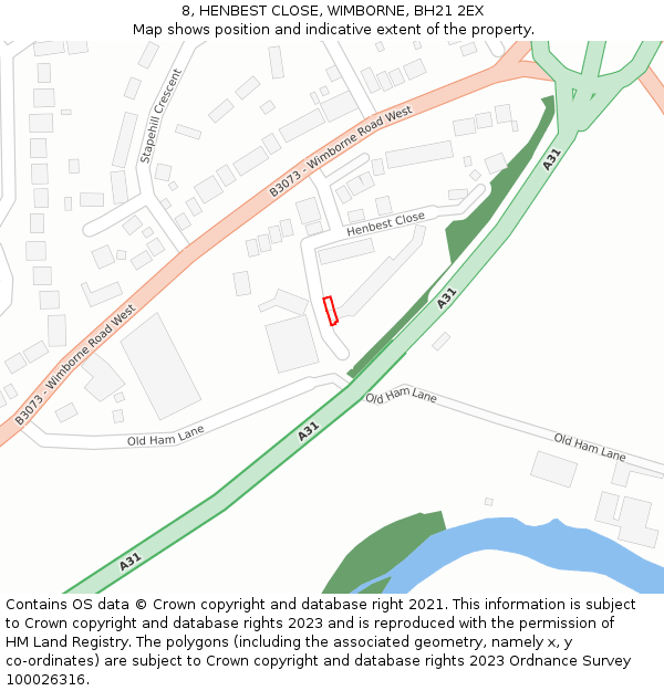 8, HENBEST CLOSE, WIMBORNE, BH21 2EX: Location map and indicative extent of plot