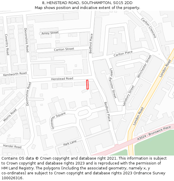 8, HENSTEAD ROAD, SOUTHAMPTON, SO15 2DD: Location map and indicative extent of plot