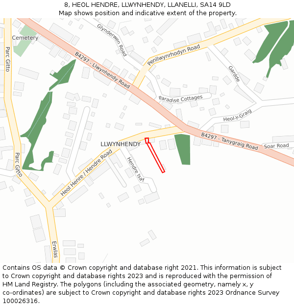 8, HEOL HENDRE, LLWYNHENDY, LLANELLI, SA14 9LD: Location map and indicative extent of plot