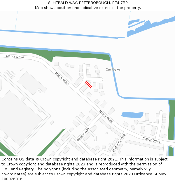 8, HERALD WAY, PETERBOROUGH, PE4 7BP: Location map and indicative extent of plot