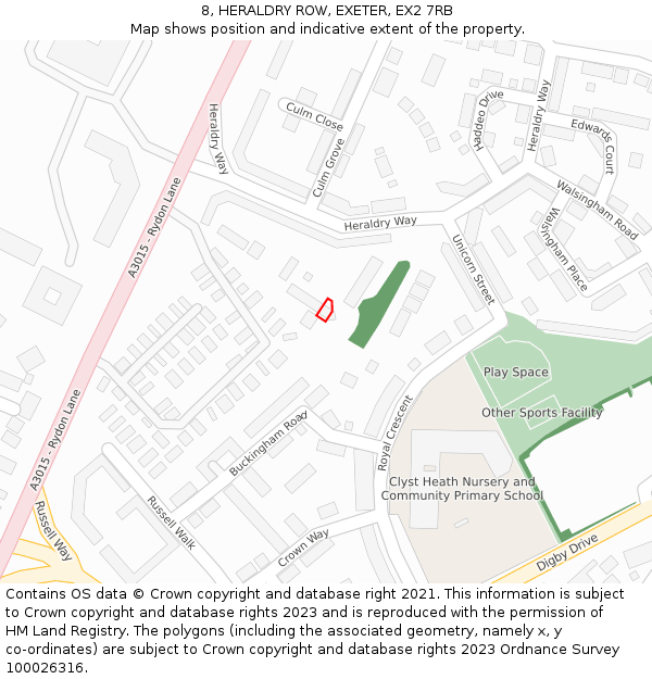 8, HERALDRY ROW, EXETER, EX2 7RB: Location map and indicative extent of plot