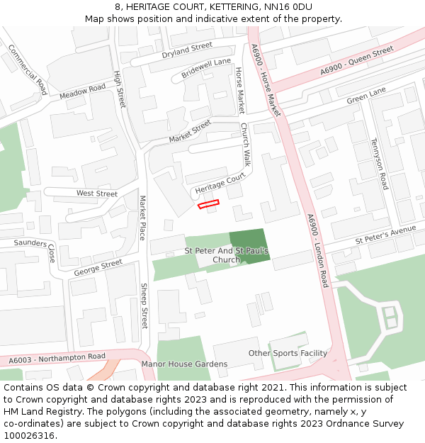 8, HERITAGE COURT, KETTERING, NN16 0DU: Location map and indicative extent of plot