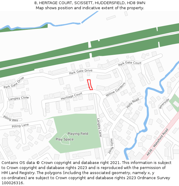 8, HERITAGE COURT, SCISSETT, HUDDERSFIELD, HD8 9WN: Location map and indicative extent of plot