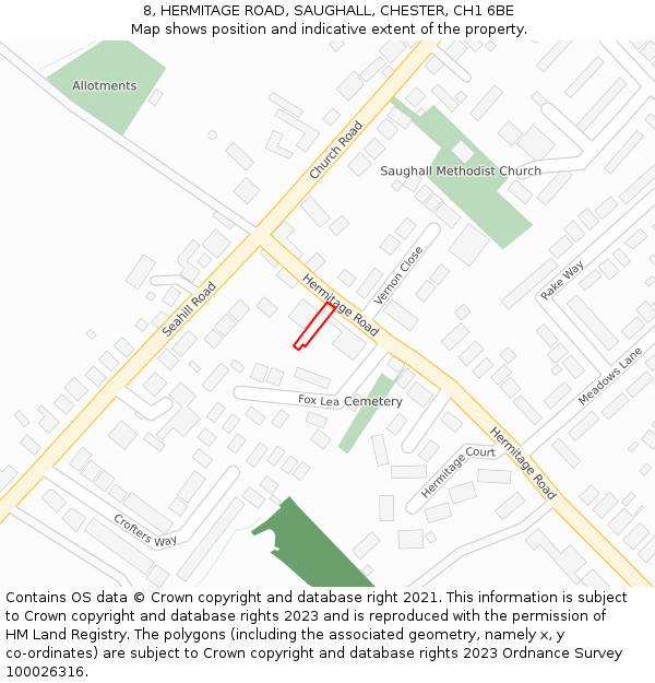 8, HERMITAGE ROAD, SAUGHALL, CHESTER, CH1 6BE: Location map and indicative extent of plot