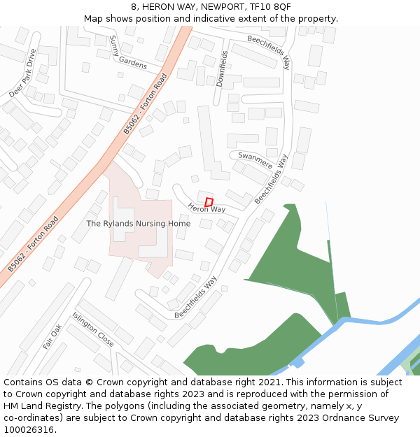 8, HERON WAY, NEWPORT, TF10 8QF: Location map and indicative extent of plot