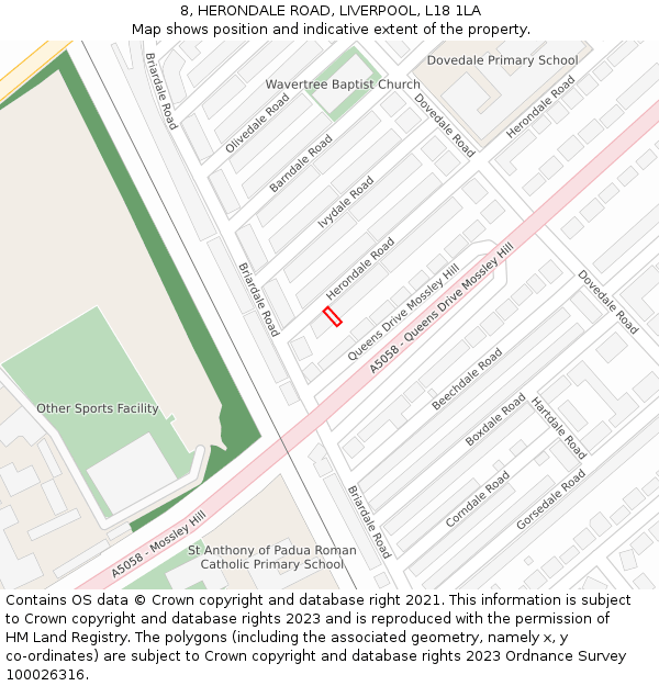 8, HERONDALE ROAD, LIVERPOOL, L18 1LA: Location map and indicative extent of plot