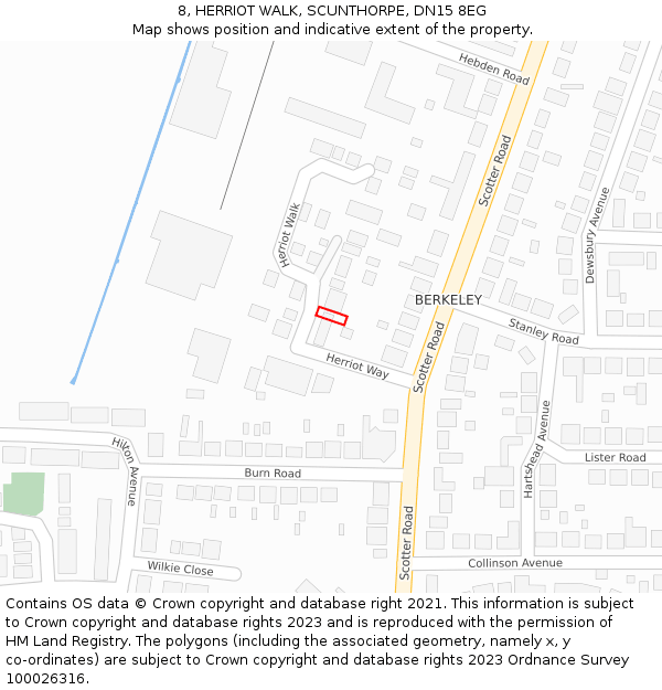 8, HERRIOT WALK, SCUNTHORPE, DN15 8EG: Location map and indicative extent of plot