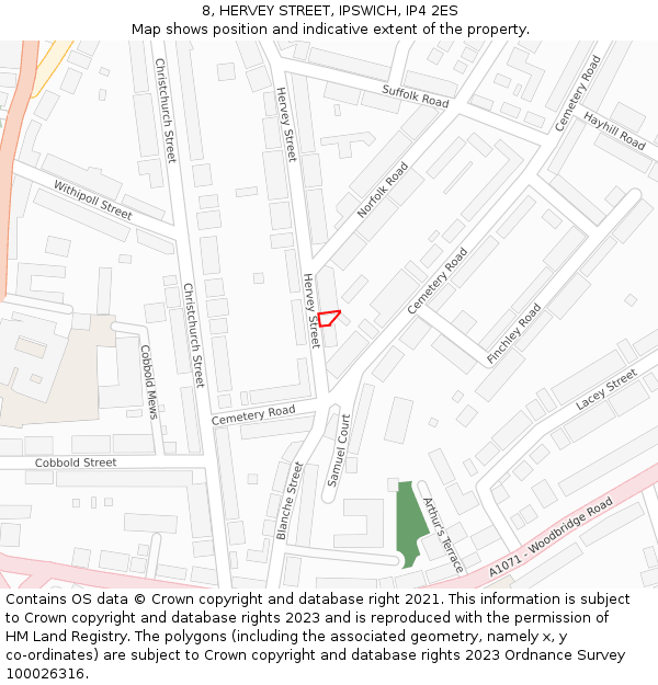 8, HERVEY STREET, IPSWICH, IP4 2ES: Location map and indicative extent of plot