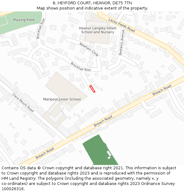 8, HEYFORD COURT, HEANOR, DE75 7TN: Location map and indicative extent of plot