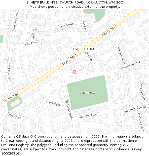 8, HEYS BUILDINGS, CHURCH ROAD, NORMANTON, WF6 2QQ: Location map and indicative extent of plot