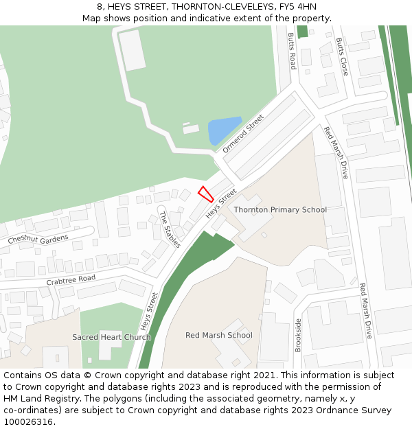 8, HEYS STREET, THORNTON-CLEVELEYS, FY5 4HN: Location map and indicative extent of plot