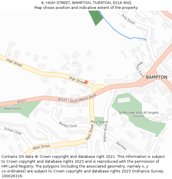 8, HIGH STREET, BAMPTON, TIVERTON, EX16 9NQ: Location map and indicative extent of plot