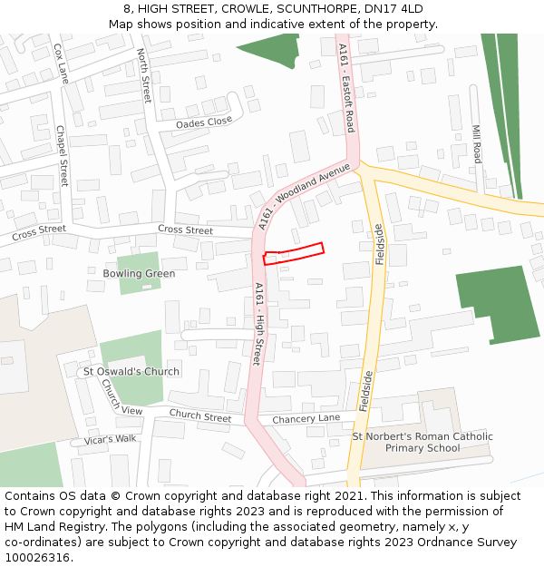 8, HIGH STREET, CROWLE, SCUNTHORPE, DN17 4LD: Location map and indicative extent of plot