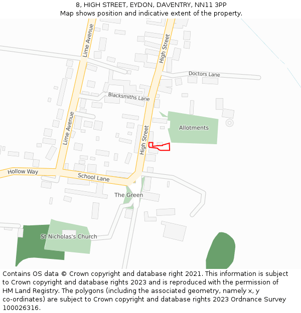 8, HIGH STREET, EYDON, DAVENTRY, NN11 3PP: Location map and indicative extent of plot