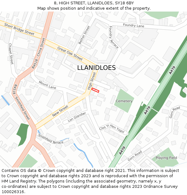 8, HIGH STREET, LLANIDLOES, SY18 6BY: Location map and indicative extent of plot