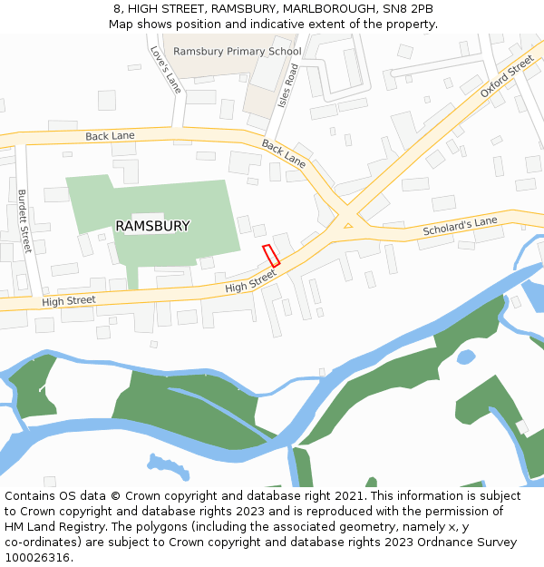 8, HIGH STREET, RAMSBURY, MARLBOROUGH, SN8 2PB: Location map and indicative extent of plot