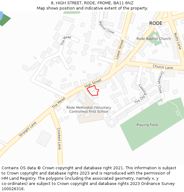 8, HIGH STREET, RODE, FROME, BA11 6NZ: Location map and indicative extent of plot