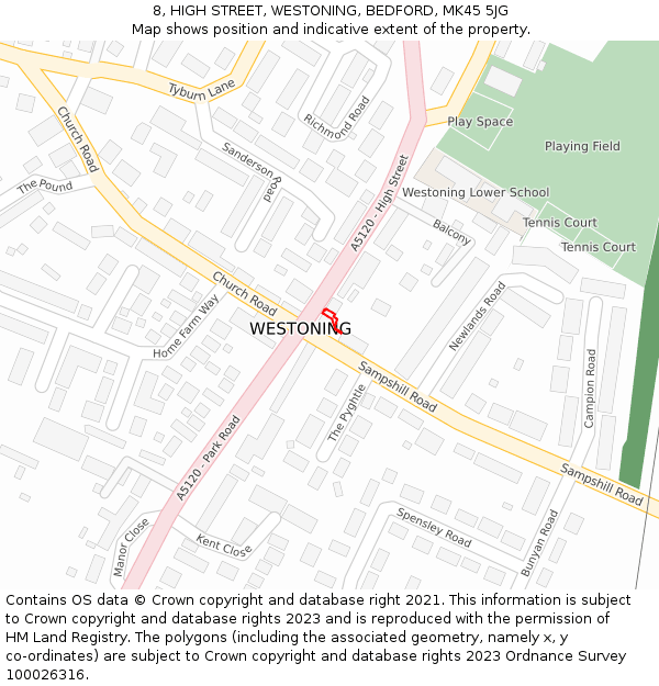 8, HIGH STREET, WESTONING, BEDFORD, MK45 5JG: Location map and indicative extent of plot