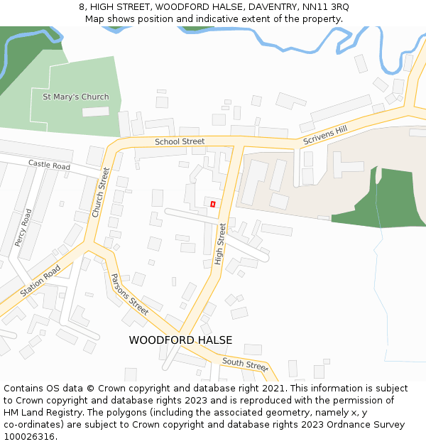 8, HIGH STREET, WOODFORD HALSE, DAVENTRY, NN11 3RQ: Location map and indicative extent of plot