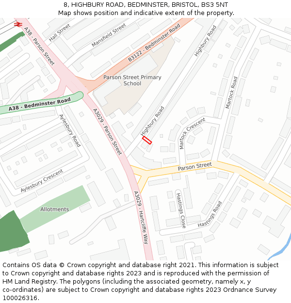 8, HIGHBURY ROAD, BEDMINSTER, BRISTOL, BS3 5NT: Location map and indicative extent of plot