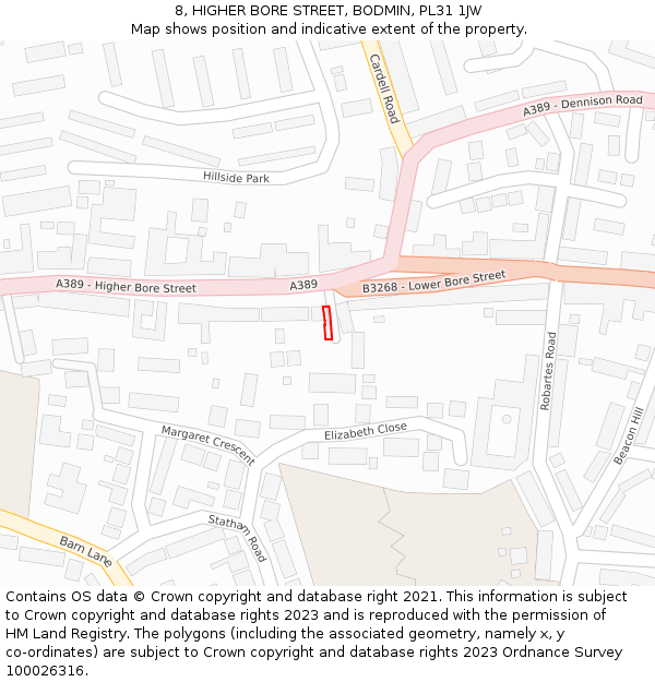 8, HIGHER BORE STREET, BODMIN, PL31 1JW: Location map and indicative extent of plot