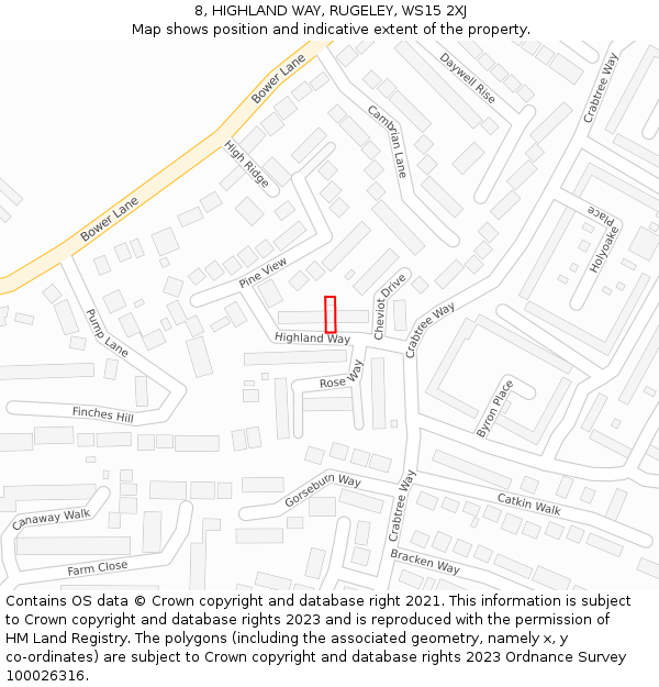 8, HIGHLAND WAY, RUGELEY, WS15 2XJ: Location map and indicative extent of plot