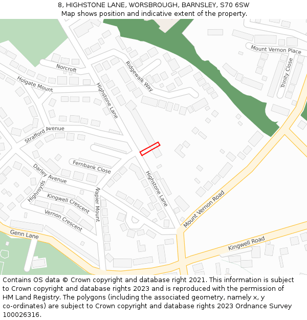8, HIGHSTONE LANE, WORSBROUGH, BARNSLEY, S70 6SW: Location map and indicative extent of plot