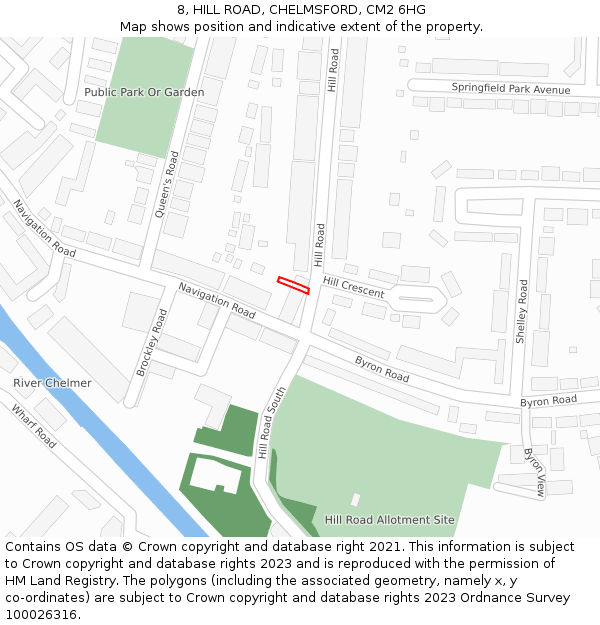 8, HILL ROAD, CHELMSFORD, CM2 6HG: Location map and indicative extent of plot