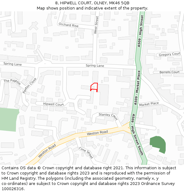 8, HIPWELL COURT, OLNEY, MK46 5QB: Location map and indicative extent of plot