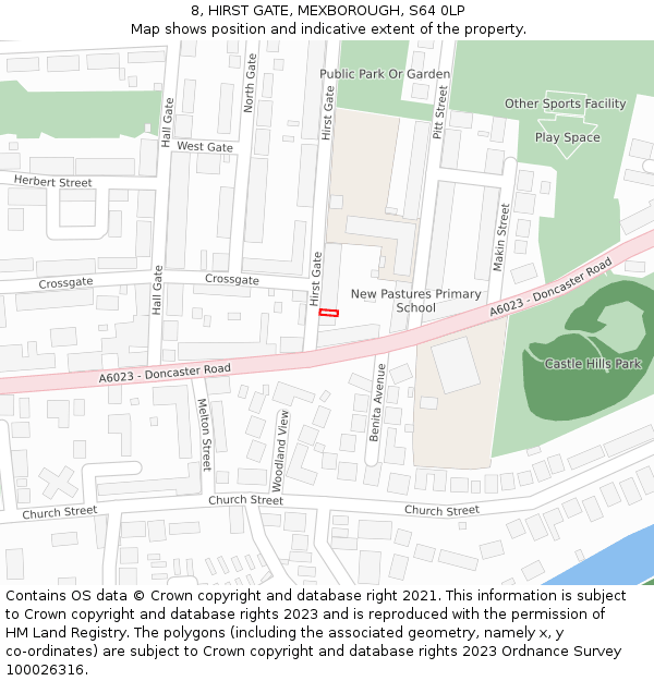 8, HIRST GATE, MEXBOROUGH, S64 0LP: Location map and indicative extent of plot