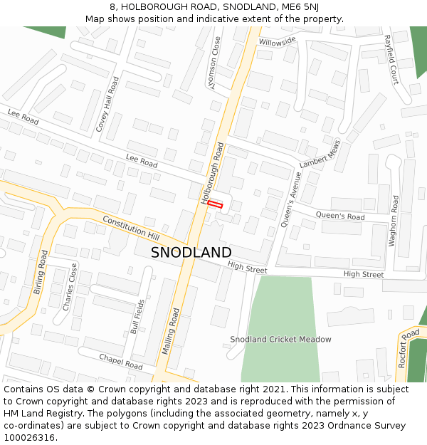 8, HOLBOROUGH ROAD, SNODLAND, ME6 5NJ: Location map and indicative extent of plot