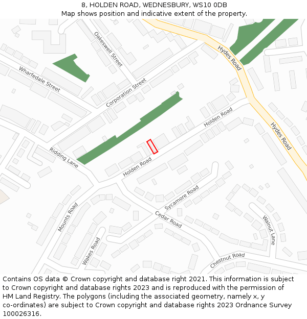 8, HOLDEN ROAD, WEDNESBURY, WS10 0DB: Location map and indicative extent of plot