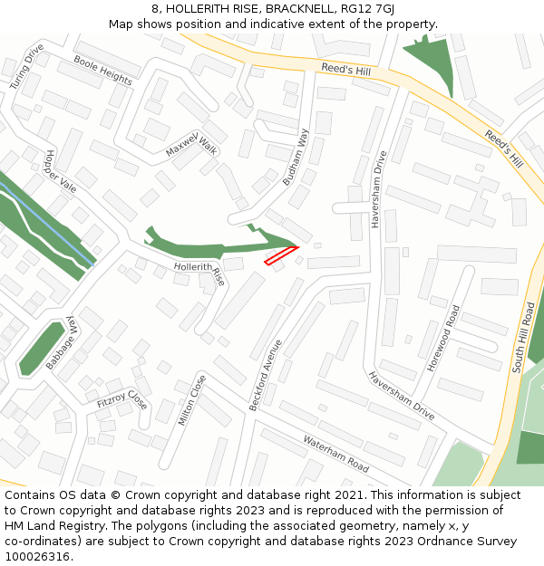 8, HOLLERITH RISE, BRACKNELL, RG12 7GJ: Location map and indicative extent of plot