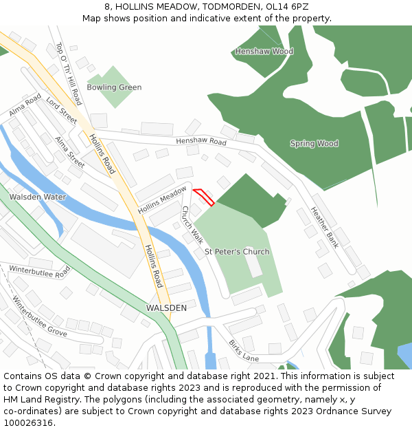 8, HOLLINS MEADOW, TODMORDEN, OL14 6PZ: Location map and indicative extent of plot