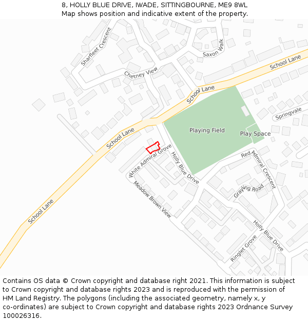 8, HOLLY BLUE DRIVE, IWADE, SITTINGBOURNE, ME9 8WL: Location map and indicative extent of plot