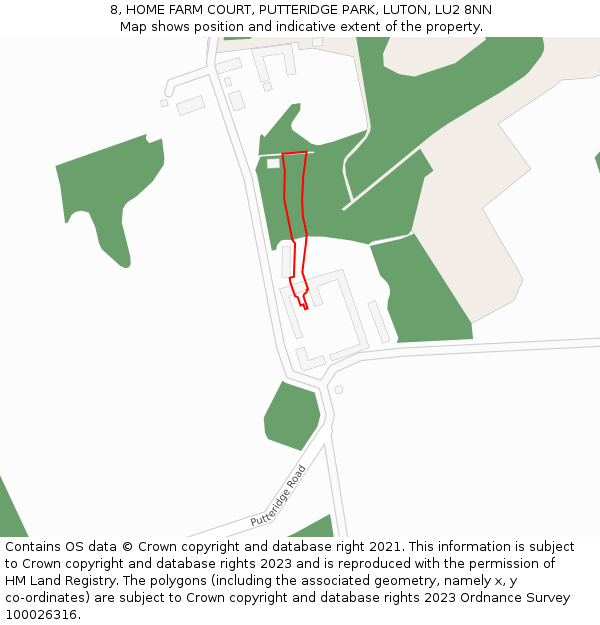 8, HOME FARM COURT, PUTTERIDGE PARK, LUTON, LU2 8NN: Location map and indicative extent of plot