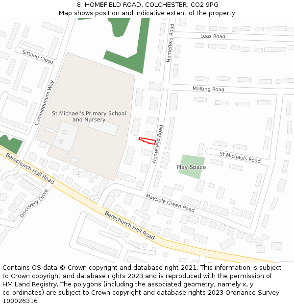 8, HOMEFIELD ROAD, COLCHESTER, CO2 9PG: Location map and indicative extent of plot