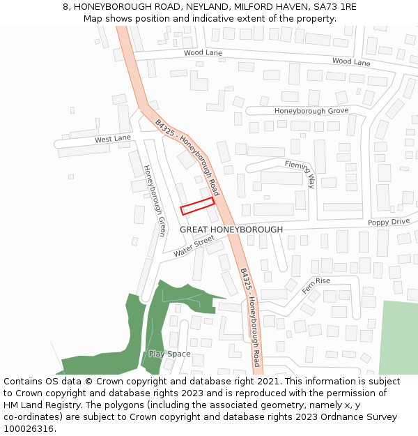 8, HONEYBOROUGH ROAD, NEYLAND, MILFORD HAVEN, SA73 1RE: Location map and indicative extent of plot