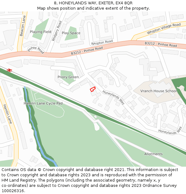 8, HONEYLANDS WAY, EXETER, EX4 8QR: Location map and indicative extent of plot