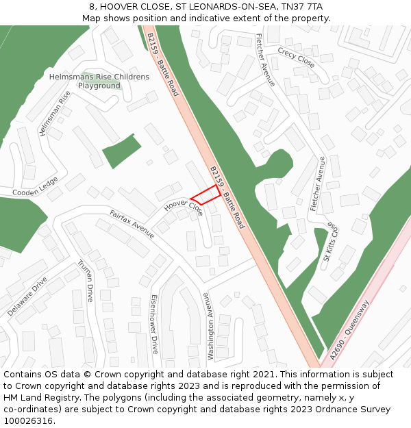 8, HOOVER CLOSE, ST LEONARDS-ON-SEA, TN37 7TA: Location map and indicative extent of plot