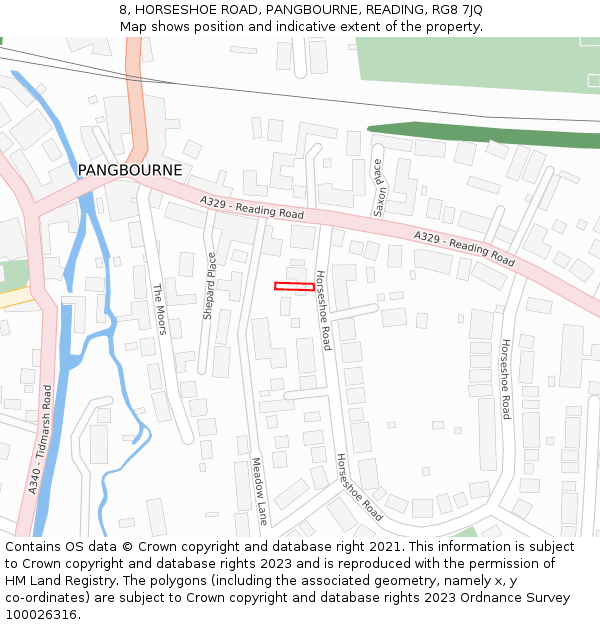 8, HORSESHOE ROAD, PANGBOURNE, READING, RG8 7JQ: Location map and indicative extent of plot