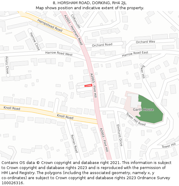 8, HORSHAM ROAD, DORKING, RH4 2JL: Location map and indicative extent of plot