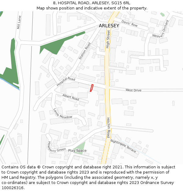 8, HOSPITAL ROAD, ARLESEY, SG15 6RL: Location map and indicative extent of plot