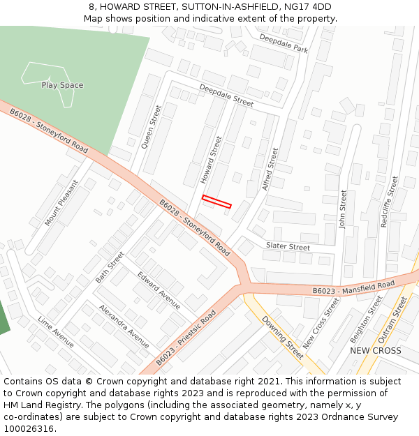 8, HOWARD STREET, SUTTON-IN-ASHFIELD, NG17 4DD: Location map and indicative extent of plot