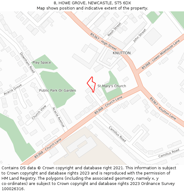 8, HOWE GROVE, NEWCASTLE, ST5 6DX: Location map and indicative extent of plot