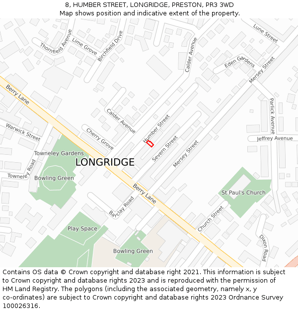 8, HUMBER STREET, LONGRIDGE, PRESTON, PR3 3WD: Location map and indicative extent of plot