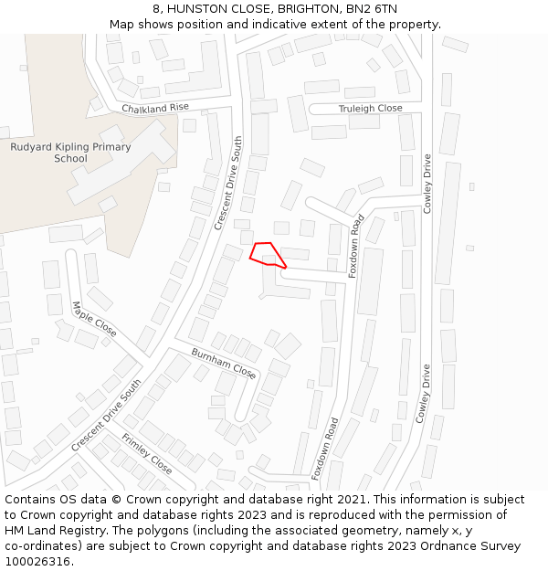 8, HUNSTON CLOSE, BRIGHTON, BN2 6TN: Location map and indicative extent of plot